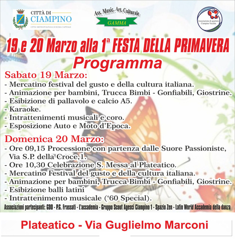 "I° Festa della Primavera", sabato 19 e domenica 20 marzo 2016 al Plateatico di Morena