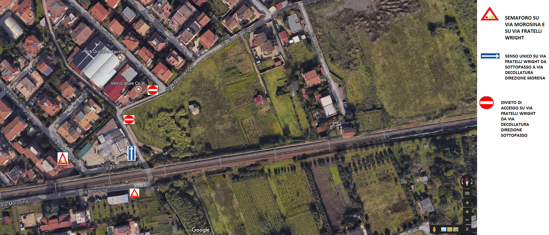 Ord. n. 150/2017 istituzione provvisoria del senso unico alternato regolato da semaforo tra il civico 60 di Via Morosina ed il civico 172/A di Via F.lli Wright altezza sottopasso ferroviario