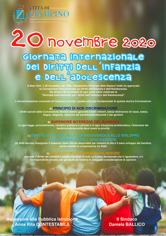 Comunicato Stampa del Comune di Ciampino - Il Sindaco Ballico sulla Giornata mondiale dei diritti dell’infanzia e dell’adolescenza