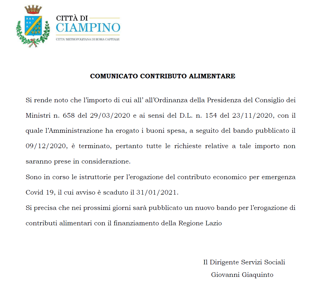 Avviso contributo alimentare 