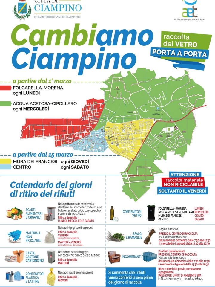 Nuovo calendario di raccolta porta a porta per zone Città di Ciampino
