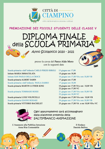 Comunicato Stampa del Comune di Ciampino – Il 15 giugno prende il via la consegna dei Diplomi finali della scuola primaria