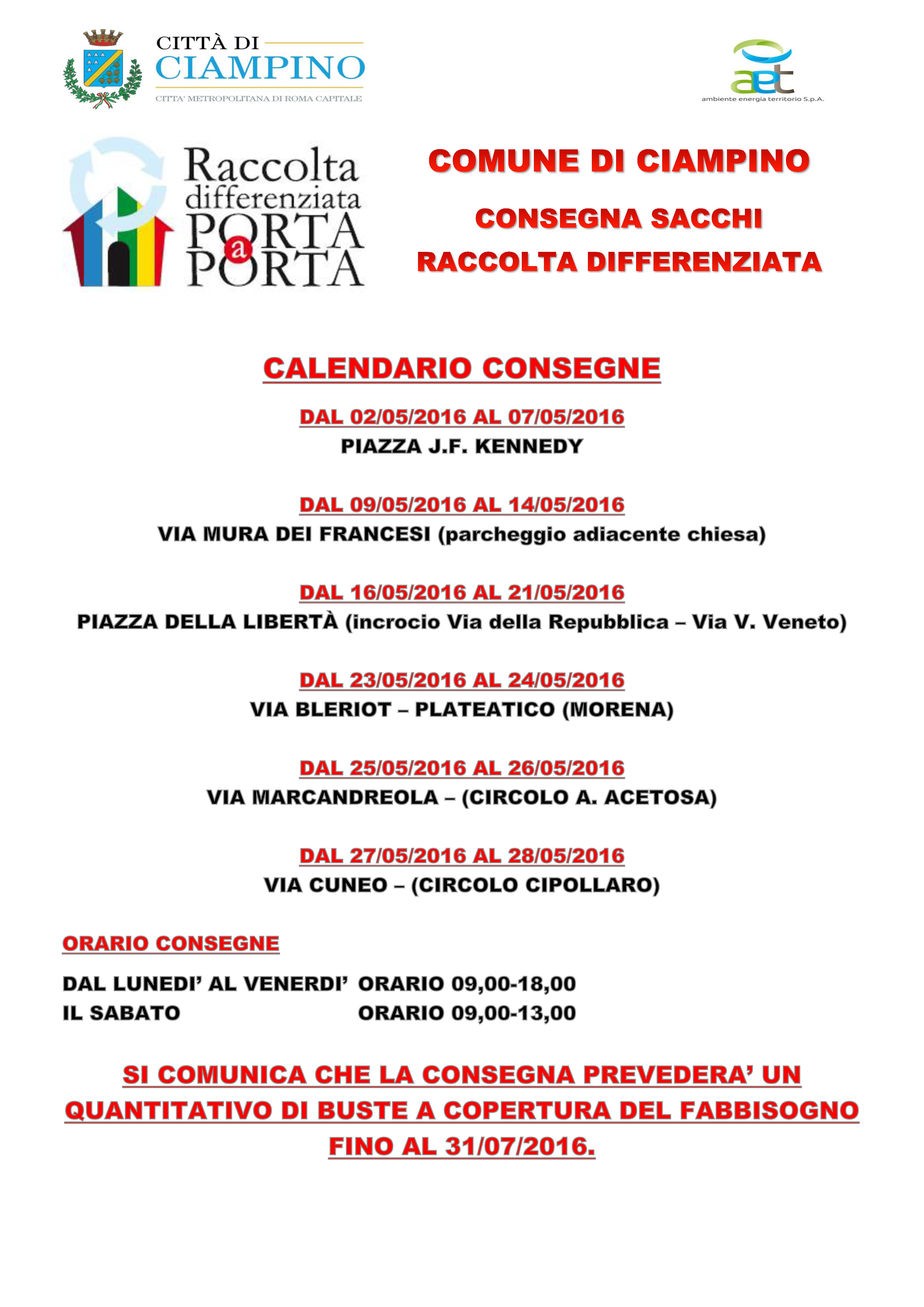 02/05/2016 Consegna buste per raccolta porta a porta a Piazza Kennedy