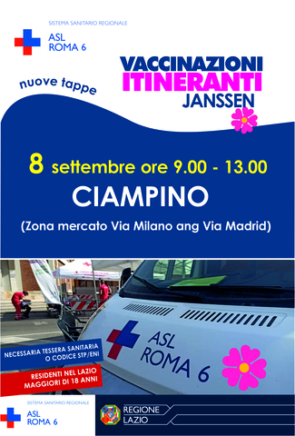 Mercoledì 8 settembre torna a Ciampino la Campagna di vaccinazione itinerante anti Covid-19 "La salute in Movimento"